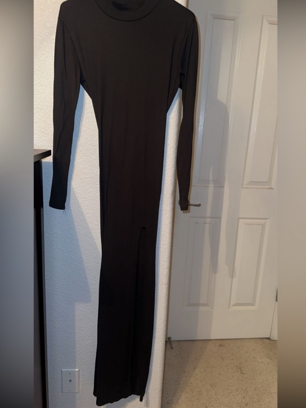 Skims Black Long Sleeve Shaping Maxi Dress with Side Slit